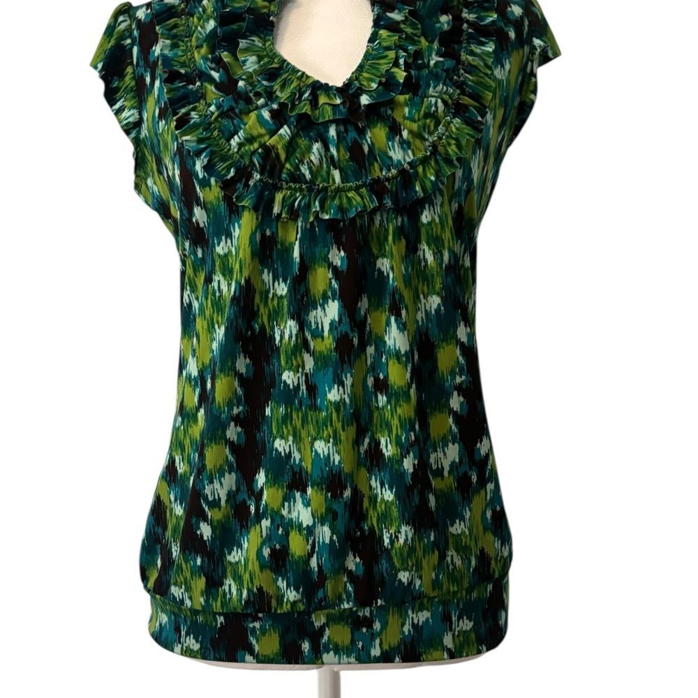 Heart & Soul Green and Blue Ruffled Bib Collar Blouse